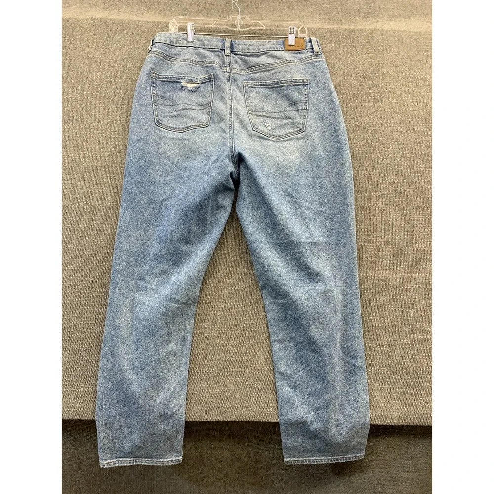 American Eagle Outfitters Curvy Mom Jeans Women 16 Blue Denim Stretch Distressed